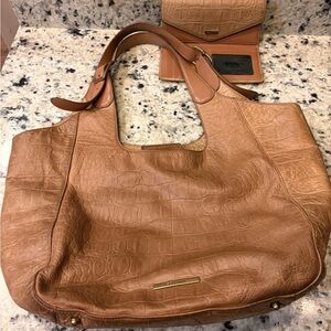 Brahmin Tan Crocodile-Embossed Hobo Bag and Wallet Set